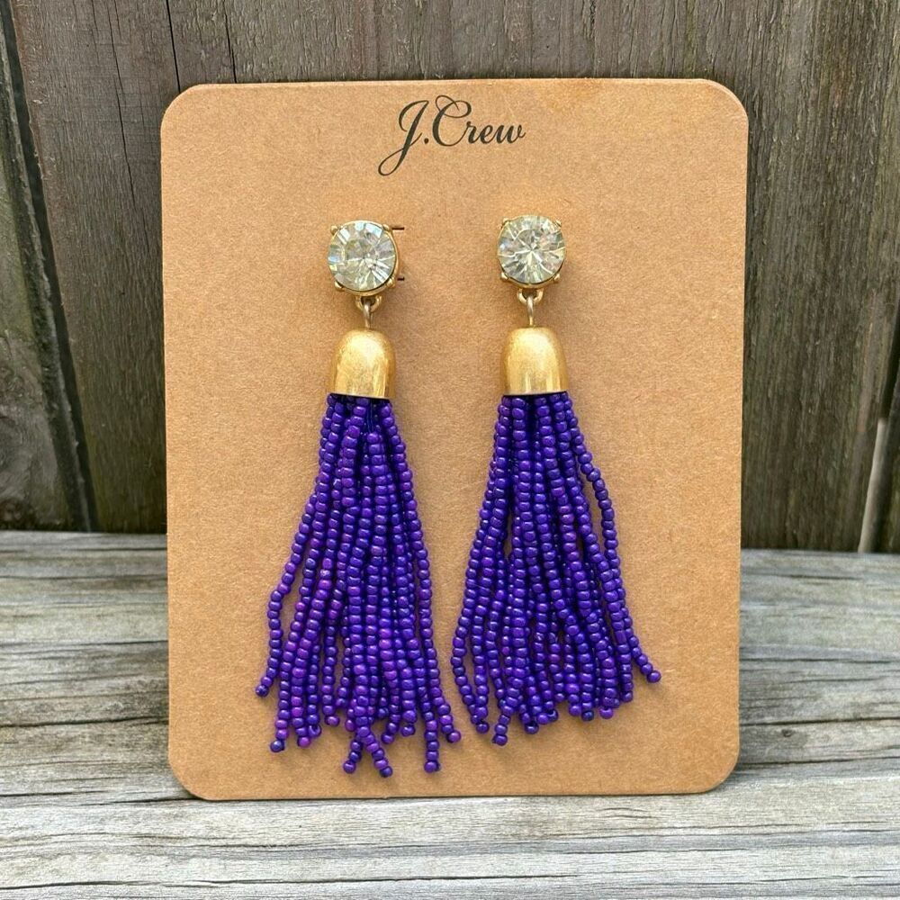 J.Crew | Rhinestone Beaded Tassel Earrings | 3” Length